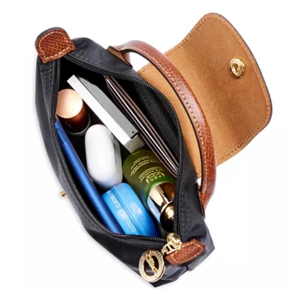 Longchamp Le Pliage Original Handle Pouch mini lblack brown leather nwt color - Picture 8 of 8